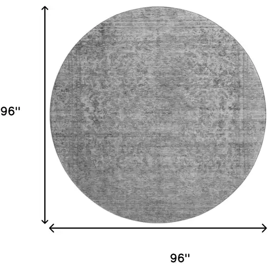 8' Gray And Silver Oriental Washable Round Rug With UV Protection Photo 9