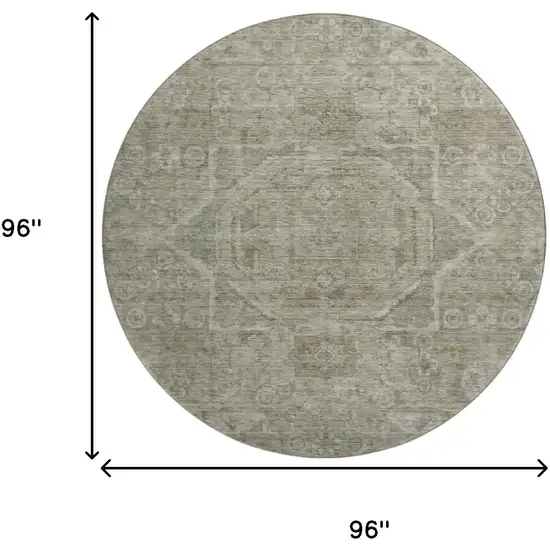 8' Gray And Silver Oriental Washable Round Rug With UV Protection Photo 8