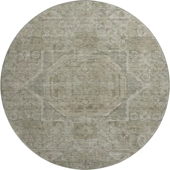 8' Gray And Silver Oriental Washable Round Rug With UV Protection Photo 1