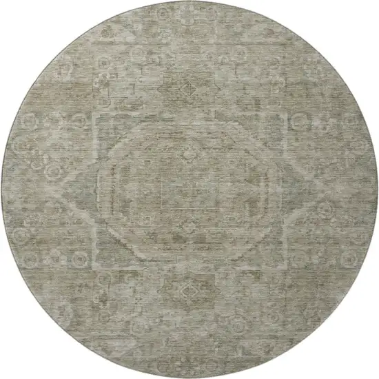 8' Gray And Silver Oriental Washable Round Rug With UV Protection Photo 2