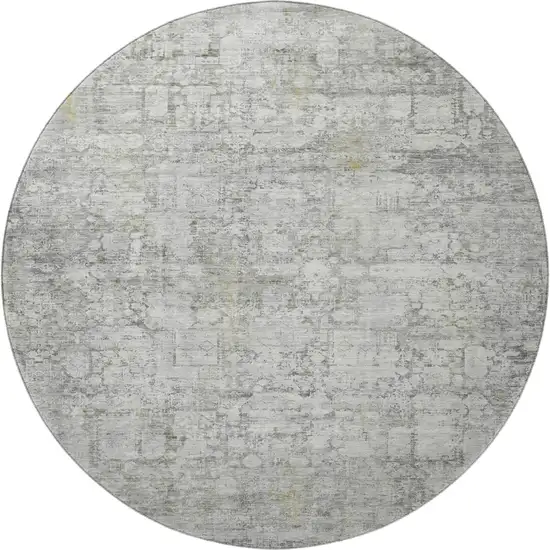 8' Gray And Silver Oriental Washable Round Rug With UV Protection Photo 3
