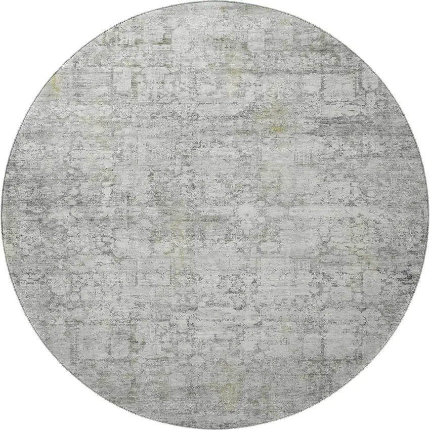 8' Gray And Silver Oriental Washable Round Rug With UV Protection Photo 3