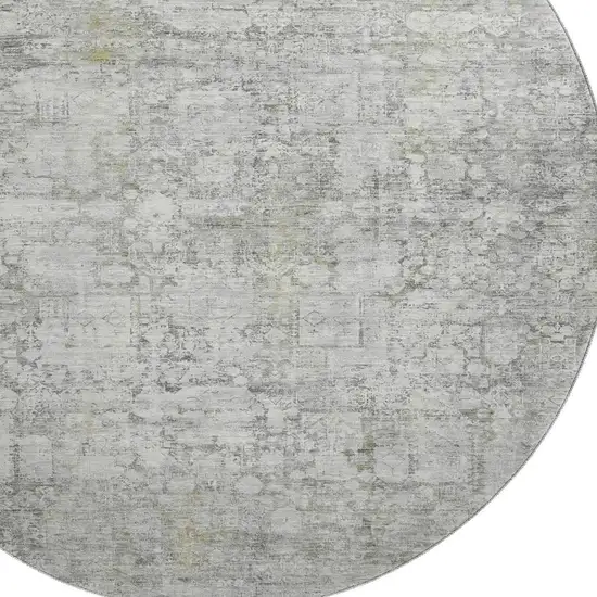8' Gray And Silver Oriental Washable Round Rug With UV Protection Photo 2