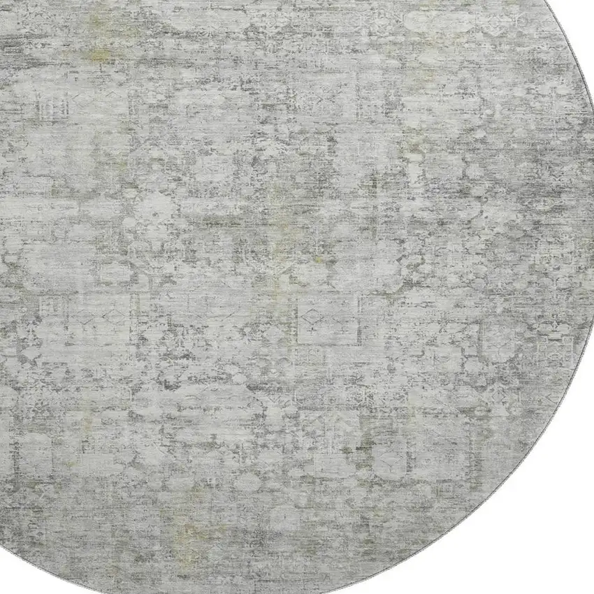 8' Gray And Silver Oriental Washable Round Rug With UV Protection Photo 2