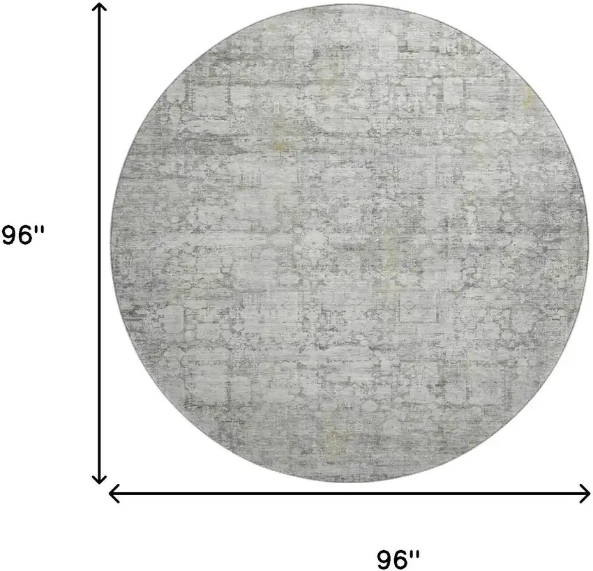 8' Gray And Silver Oriental Washable Round Rug With UV Protection Photo 9