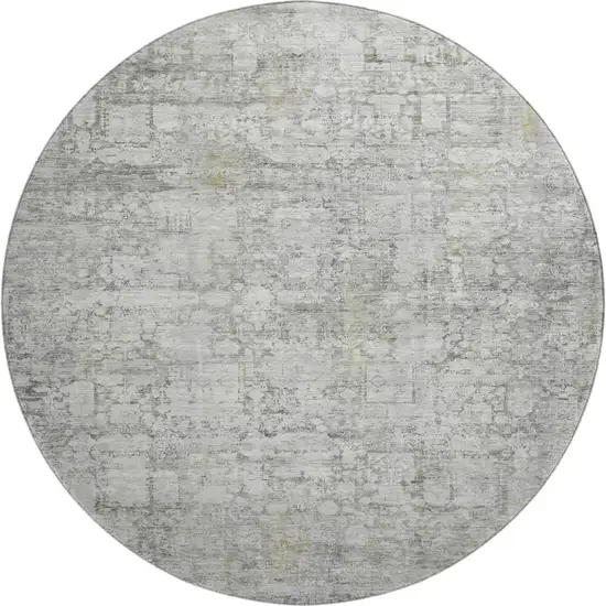 8' Gray And Silver Oriental Washable Round Rug With UV Protection Photo 1
