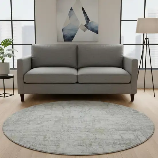 8' Gray And Silver Oriental Washable Round Rug With UV Protection Photo 2