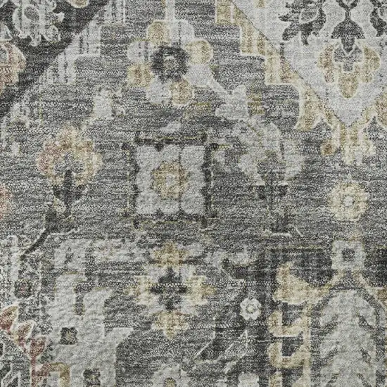 8' Gray And Silver Oriental Washable Round Rug With UV Protection Photo 9