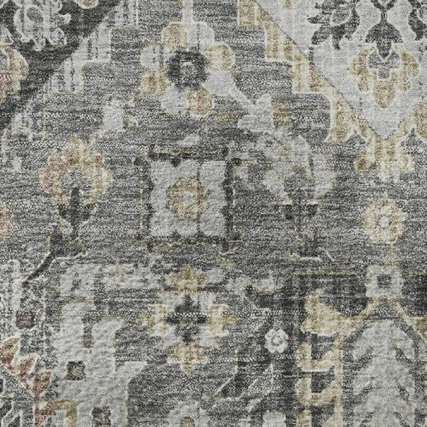 8' Gray And Silver Oriental Washable Round Rug With UV Protection Photo 9