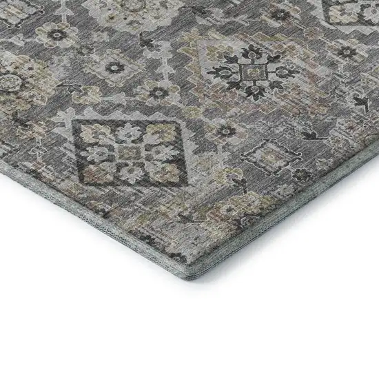 8' Gray And Silver Oriental Washable Round Rug With UV Protection Photo 7