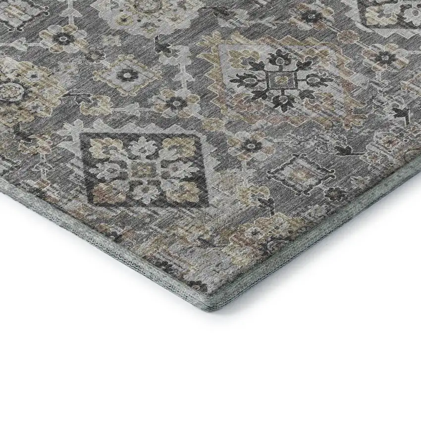 8' Gray And Silver Oriental Washable Round Rug With UV Protection Photo 7