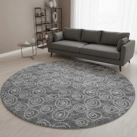 8' Gray And Silver Polka Dot Washable Round Rug With UV Protection Photo 2