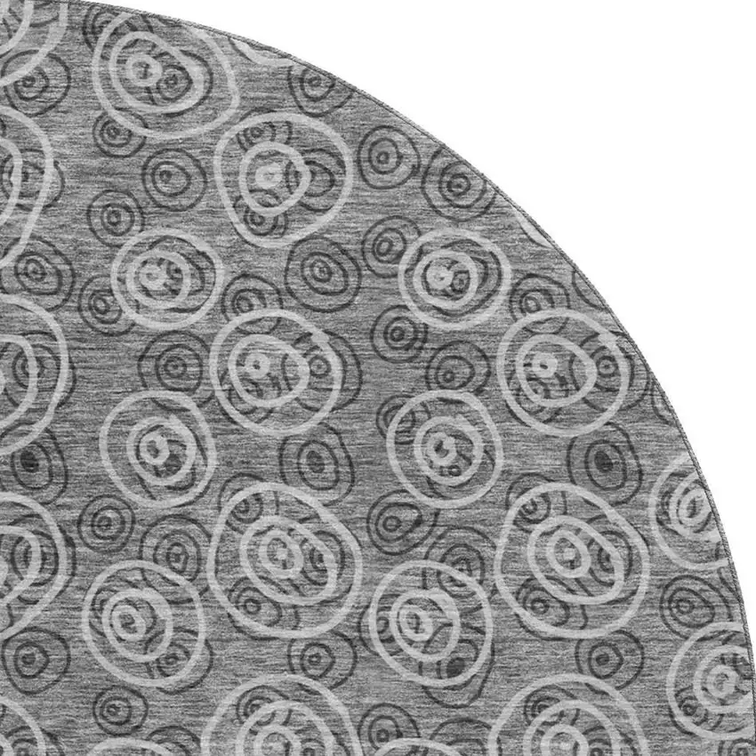 8' Gray And Silver Polka Dot Washable Round Rug With UV Protection Photo 3