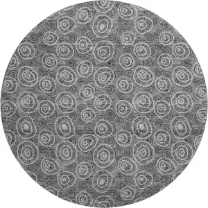 Photo of 8' Gray And Silver Polka Dot Washable Round Rug With UV Protection