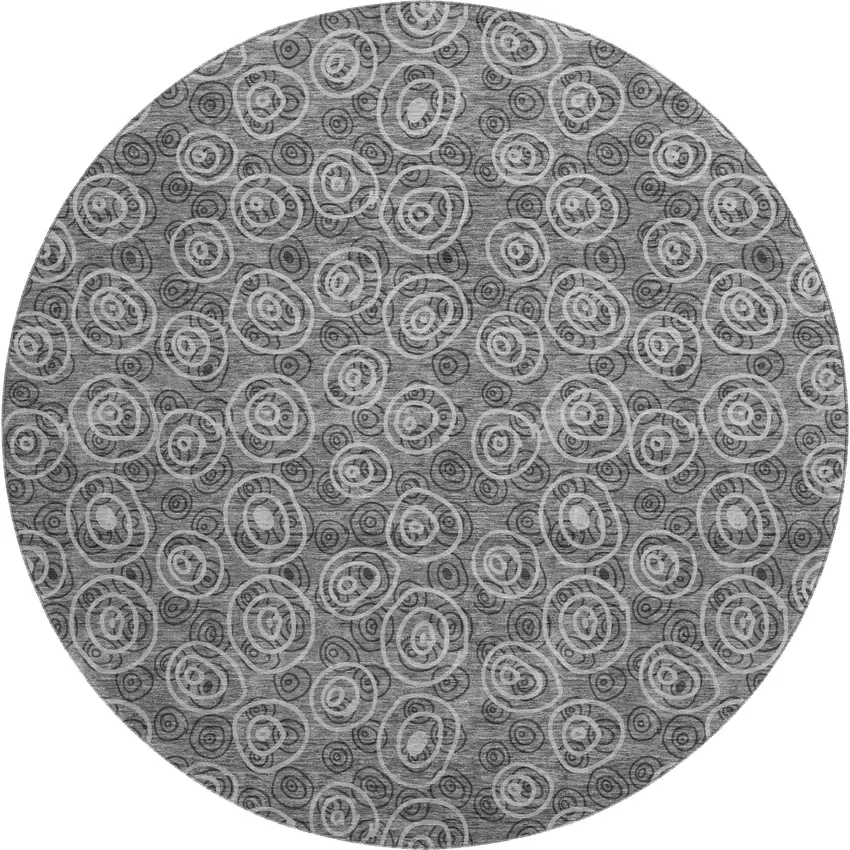 8' Gray And Silver Polka Dot Washable Round Rug With UV Protection Photo 1