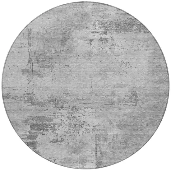 8' Gray And Silver Round Abstract Washable Indoor Outdoor Area Rug Photo 6