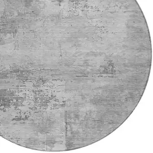 Photo of 8' Gray And Silver Round Abstract Washable Indoor Outdoor Area Rug