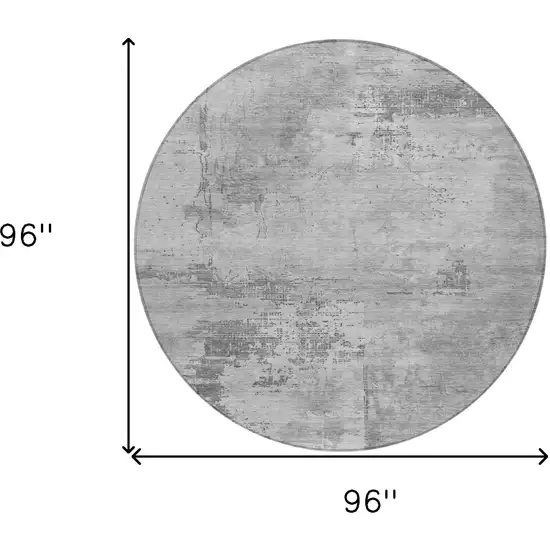 8' Gray And Silver Round Abstract Washable Indoor Outdoor Area Rug Photo 9