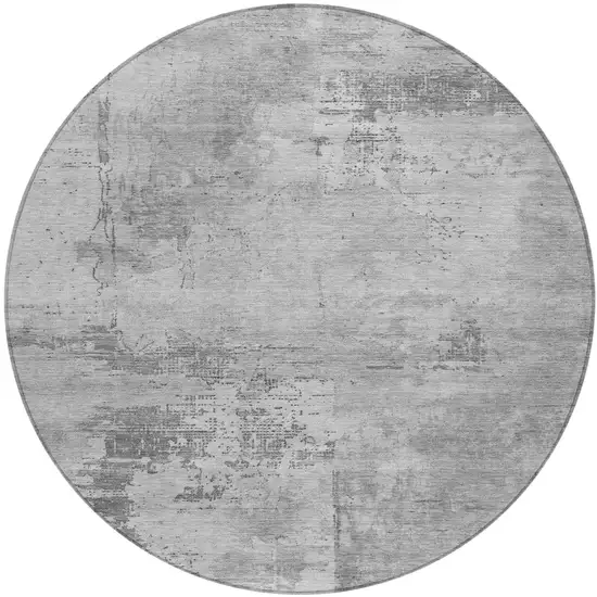 8' Gray And Silver Round Abstract Washable Indoor Outdoor Area Rug Photo 2