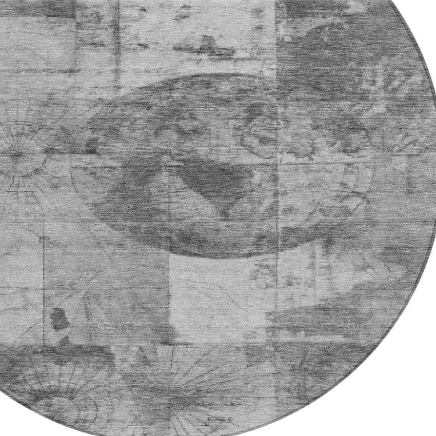 8' Gray And Silver Round Abstract Washable Indoor Outdoor Area Rug Photo 9