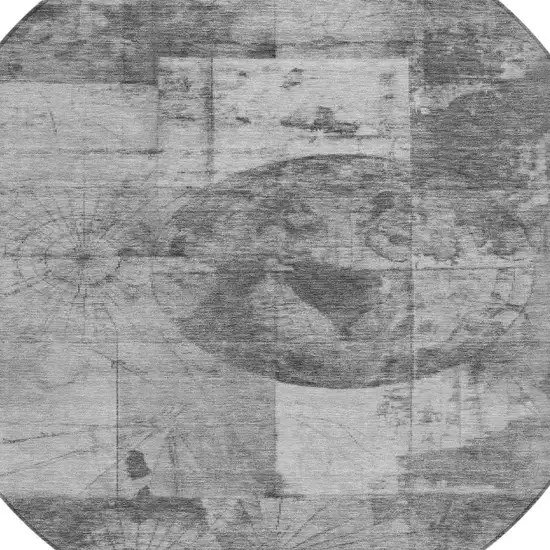 8' Gray And Silver Round Abstract Washable Indoor Outdoor Area Rug Photo 4