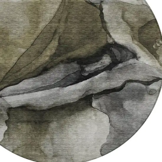 8' Gray And Silver Round Abstract Washable Indoor Outdoor Area Rug Photo 4