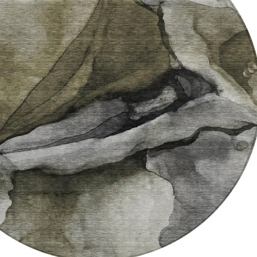 8' Gray And Silver Round Abstract Washable Indoor Outdoor Area Rug Photo 4