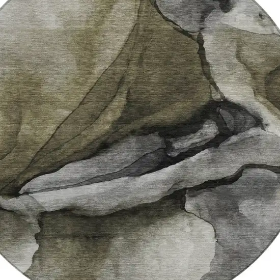 8' Gray And Silver Round Abstract Washable Indoor Outdoor Area Rug Photo 9