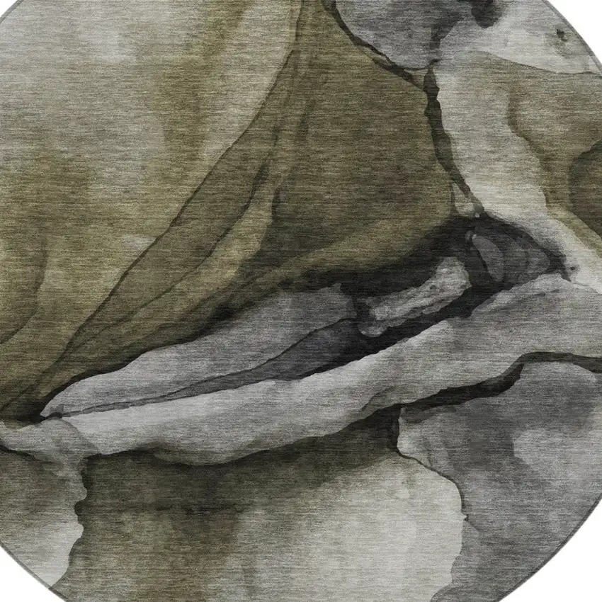 8' Gray And Silver Round Abstract Washable Indoor Outdoor Area Rug Photo 9