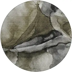 Photo of 8' Gray And Silver Round Abstract Washable Indoor Outdoor Area Rug