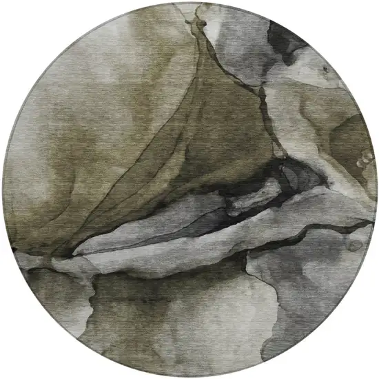 8' Gray And Silver Round Abstract Washable Indoor Outdoor Area Rug Photo 1