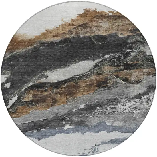 8' Gray And Silver Round Abstract Washable Indoor Outdoor Area Rug Photo 4