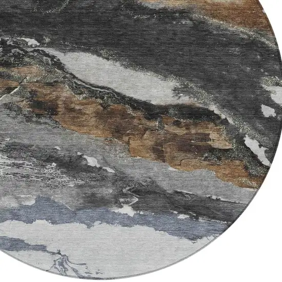8' Gray And Silver Round Abstract Washable Indoor Outdoor Area Rug Photo 9