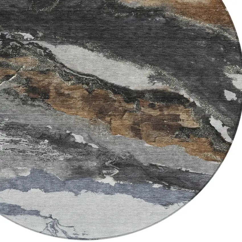 8' Gray And Silver Round Abstract Washable Indoor Outdoor Area Rug Photo 9