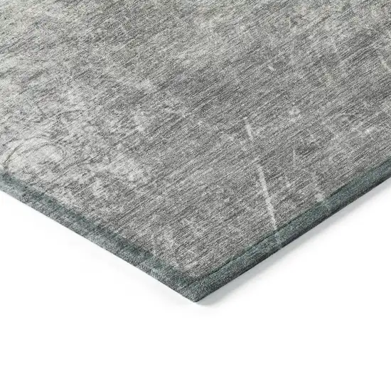 8' Gray And Silver Round Abstract Washable Indoor Outdoor Area Rug Photo 8