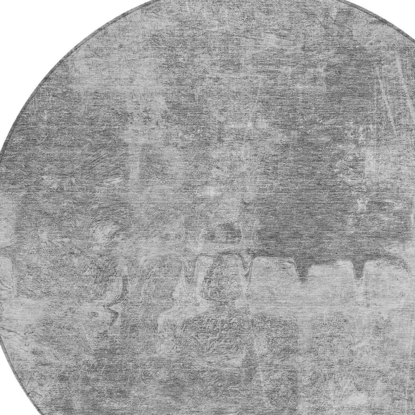8' Gray And Silver Round Abstract Washable Indoor Outdoor Area Rug Photo 5