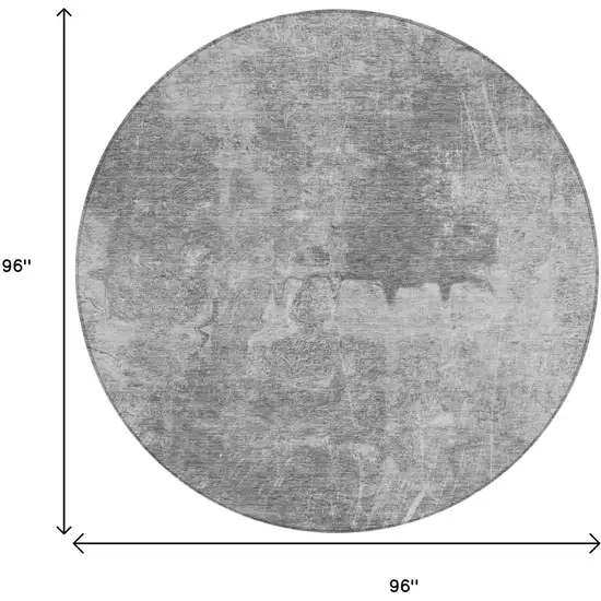 8' Gray And Silver Round Abstract Washable Indoor Outdoor Area Rug Photo 3