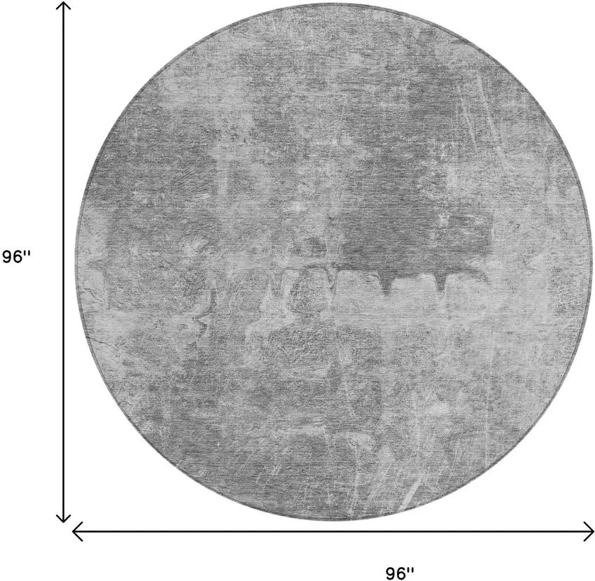 8' Gray And Silver Round Abstract Washable Indoor Outdoor Area Rug Photo 3