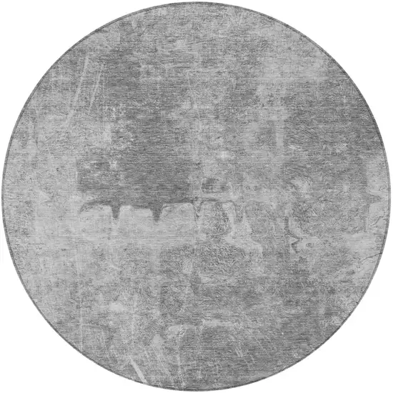 8' Gray And Silver Round Abstract Washable Indoor Outdoor Area Rug Photo 4