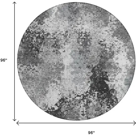 8' Gray And Silver Round Abstract Washable Indoor Outdoor Area Rug Photo 3