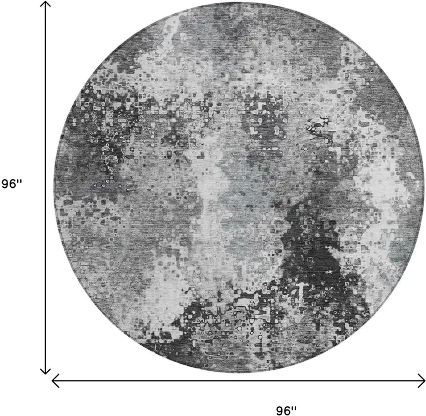 8' Gray And Silver Round Abstract Washable Indoor Outdoor Area Rug Photo 3