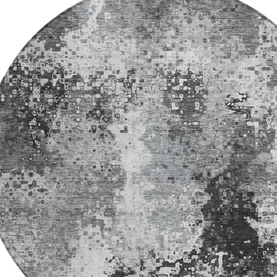 8' Gray And Silver Round Abstract Washable Indoor Outdoor Area Rug Photo 6