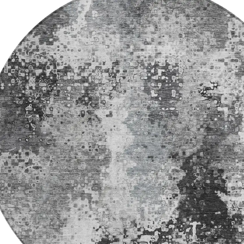 8' Gray And Silver Round Abstract Washable Indoor Outdoor Area Rug Photo 6