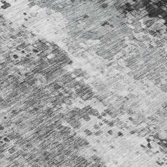 8' Gray And Silver Round Abstract Washable Indoor Outdoor Area Rug Photo 9