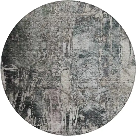 8' Gray And Silver Round Abstract Washable Indoor Outdoor Area Rug Photo 2