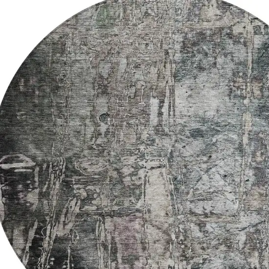 8' Gray And Silver Round Abstract Washable Indoor Outdoor Area Rug Photo 6