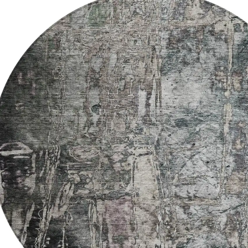 8' Gray And Silver Round Abstract Washable Indoor Outdoor Area Rug Photo 6