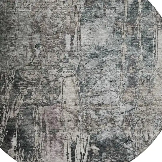 8' Gray And Silver Round Abstract Washable Indoor Outdoor Area Rug Photo 7