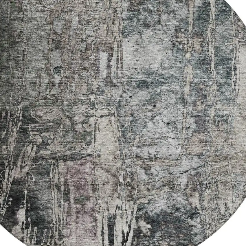 8' Gray And Silver Round Abstract Washable Indoor Outdoor Area Rug Photo 7