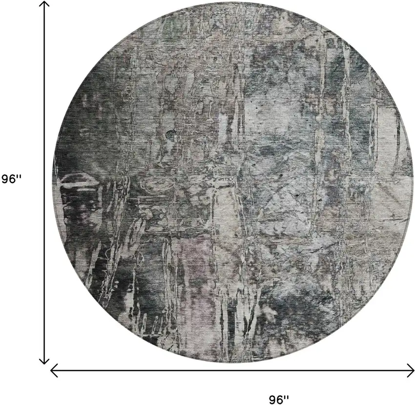 8' Gray And Silver Round Abstract Washable Indoor Outdoor Area Rug Photo 3